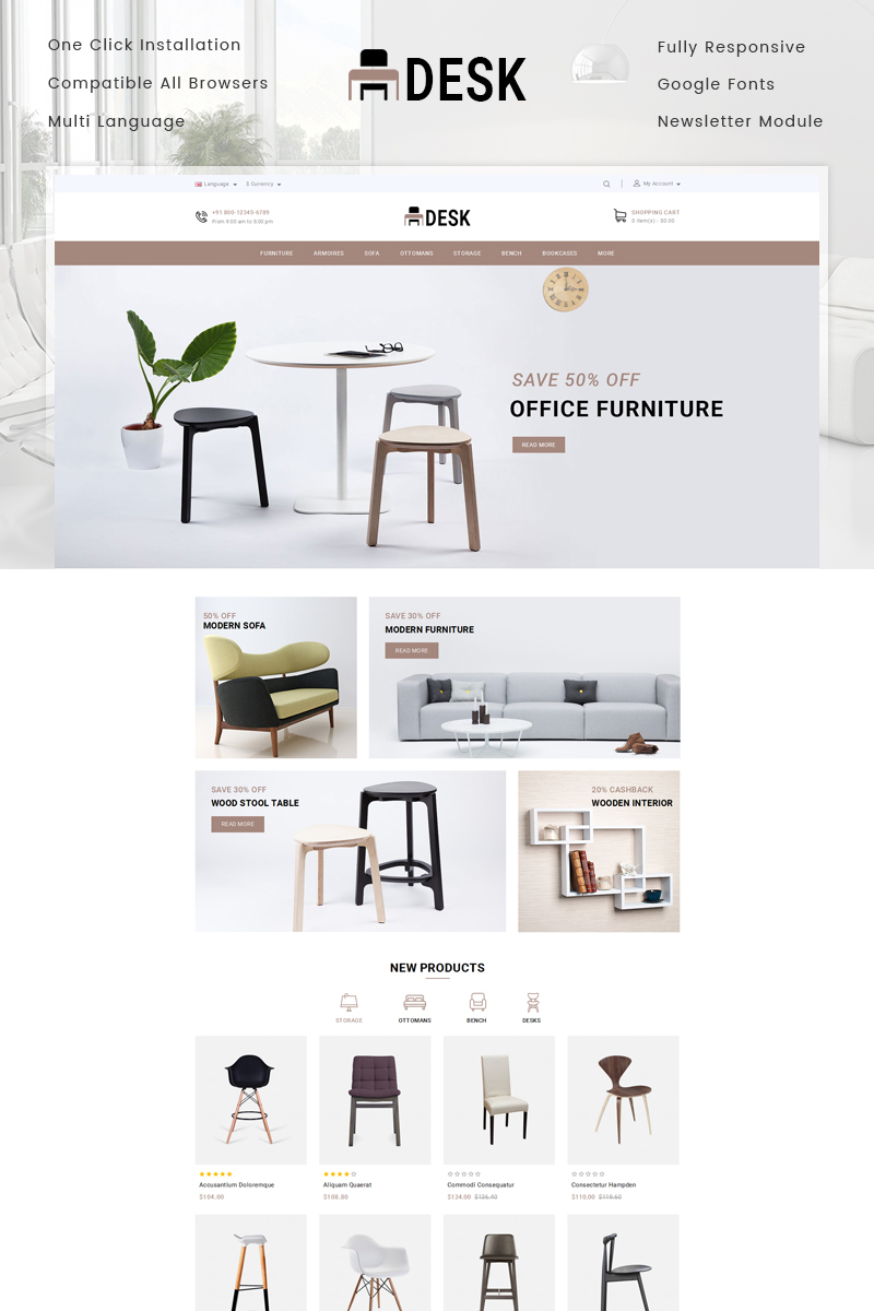 Responsive Desk Furniture Store Opencart #78046 - Ekran resmi