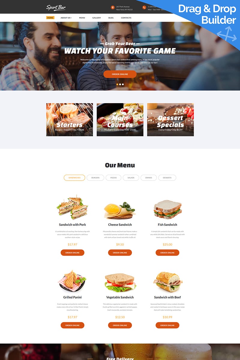 Sports Bar & Restaurant Moto CMS 3 Template