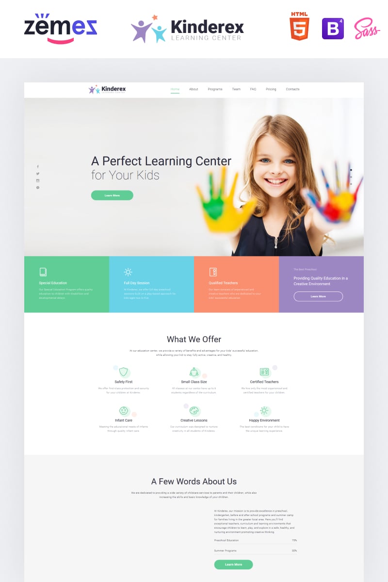 "Kinderex - Kids Learning Center Clean HTML5" modèle de page d'atterrissage adaptatif #78185 - screenshot
