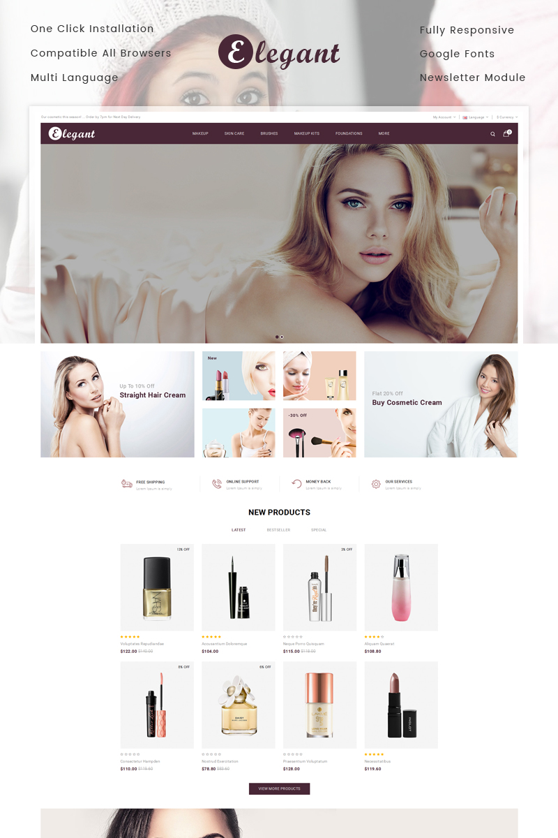 Elegant Cosmetic Store Opencart Template 78214