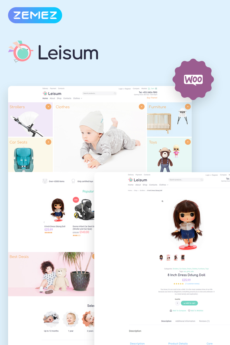 Tema WooCommerce "Leisum - Kids Store ECommerce Minimal Elementor" #78226