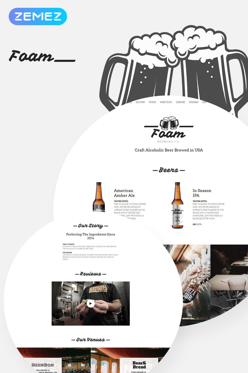 WooCommerce Theme namens "Foam - Beer Pub ECommerce One Page Modern Elementor" #78225 - Screenshot