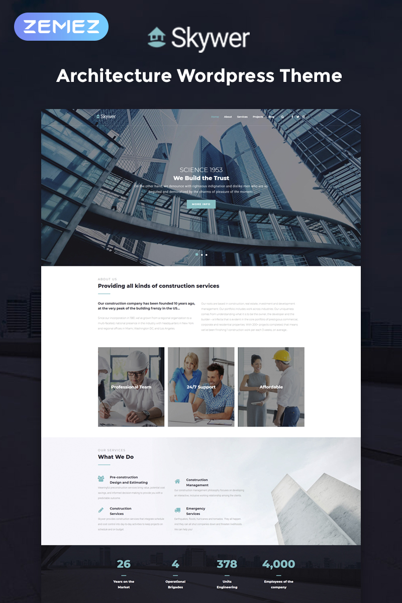 Tema De WordPress "Skywer - Architecture Multipurpose Modern Elementor" #78587 - captura de pantalla