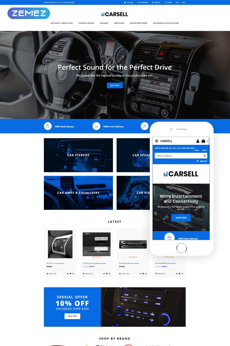 "Carsell - Car Audio Multipage Clean" thème OpenCart adaptatif #78832