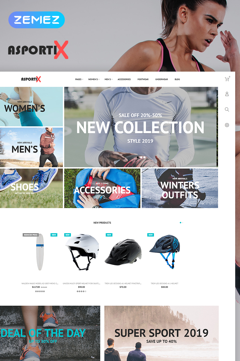 PrestaShop Theme namens "Asportix - Sport Equipment Store Clean Bootstrap Ecommerce" #78836 - Screenshot