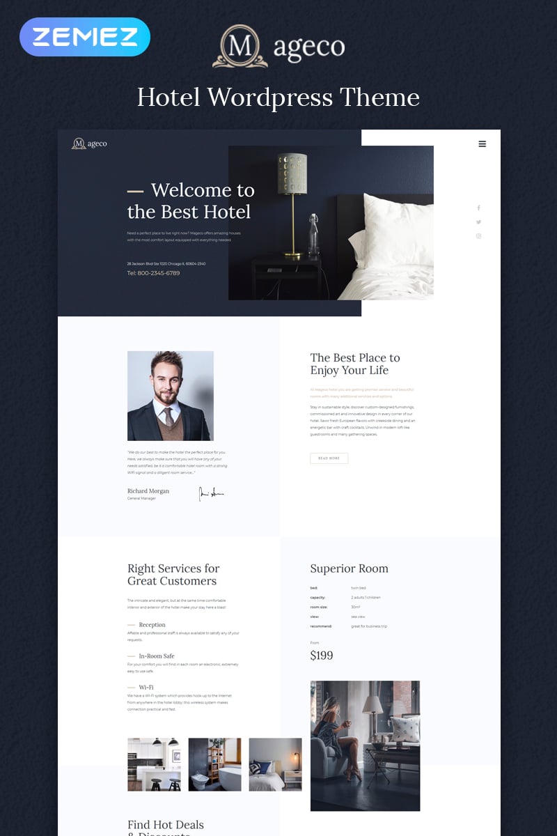 Tema De WordPress "Mageco - Hotel Multipurpose Minimal Elementor" #78833
