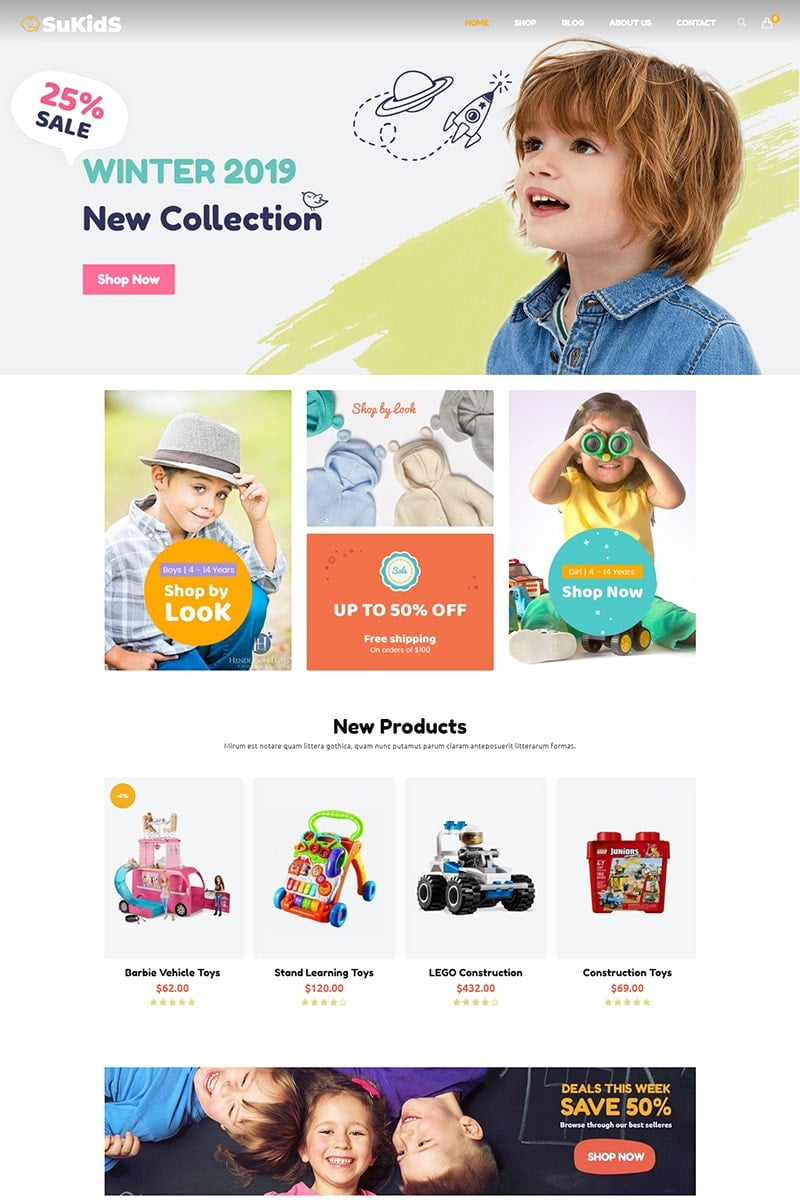 Tema WooCommerce "Sukids - Baby Shop & Kids Store WordPress WooCommerce Theme." #78875
