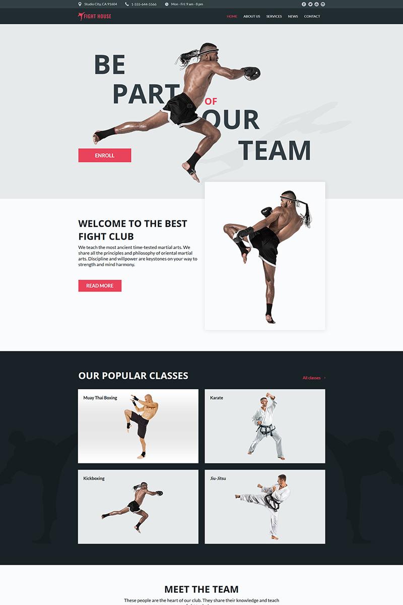 Plantilla Moto CMS HTML "Fight House - Martial Arts Club" #78906