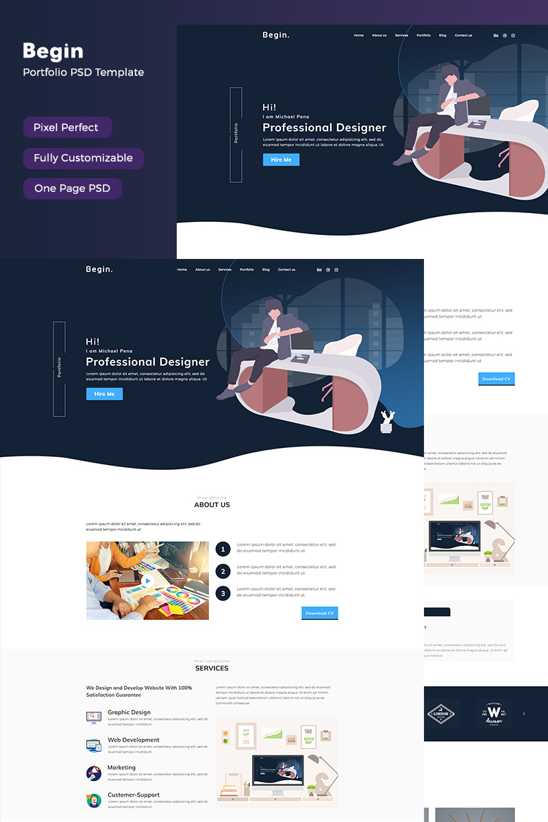 Responsywny szablon PSD Begin - Personal Portfolio #78946 - zrzut ekranu