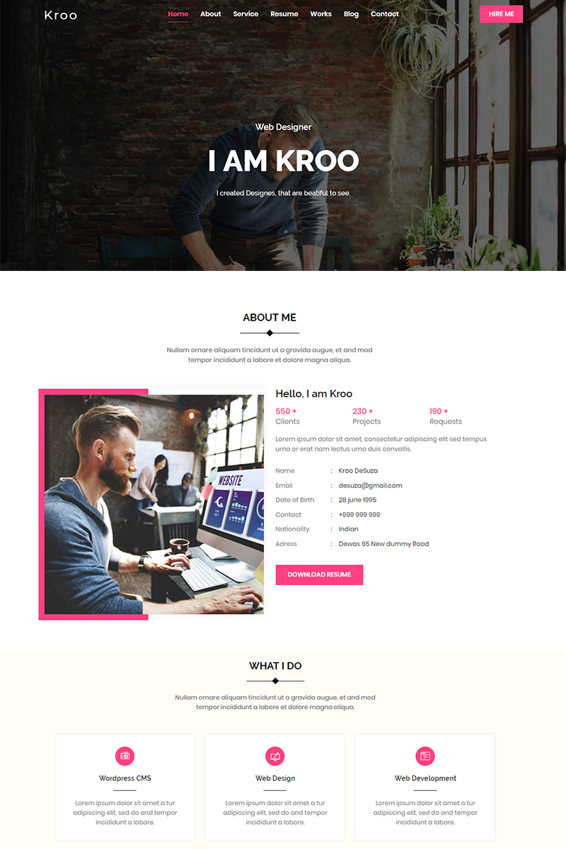 Kroo Multipurpose Personal Portfolio Template