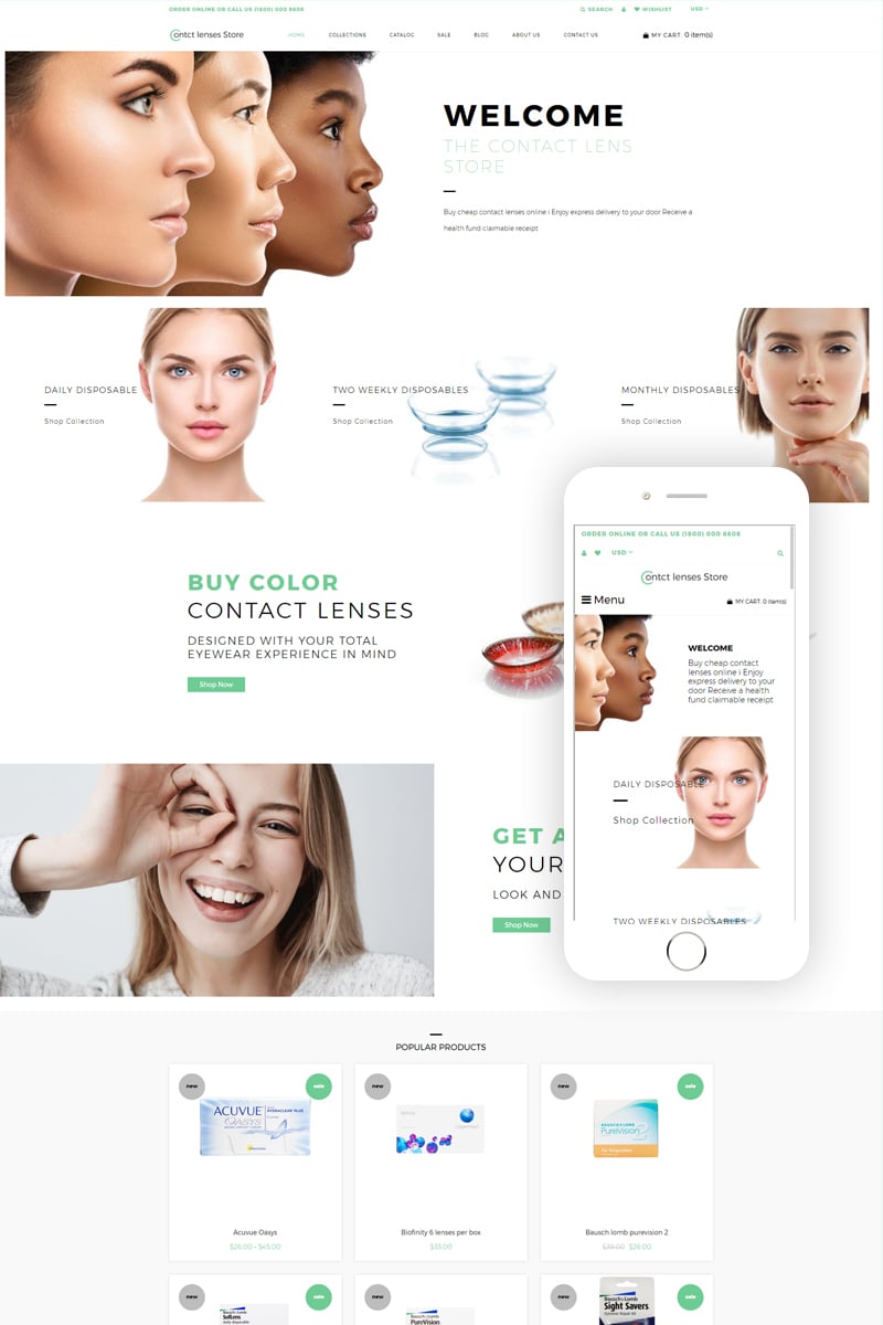 Contact Lenses Store - Optometrist's Clean Tema de Shopify №79097