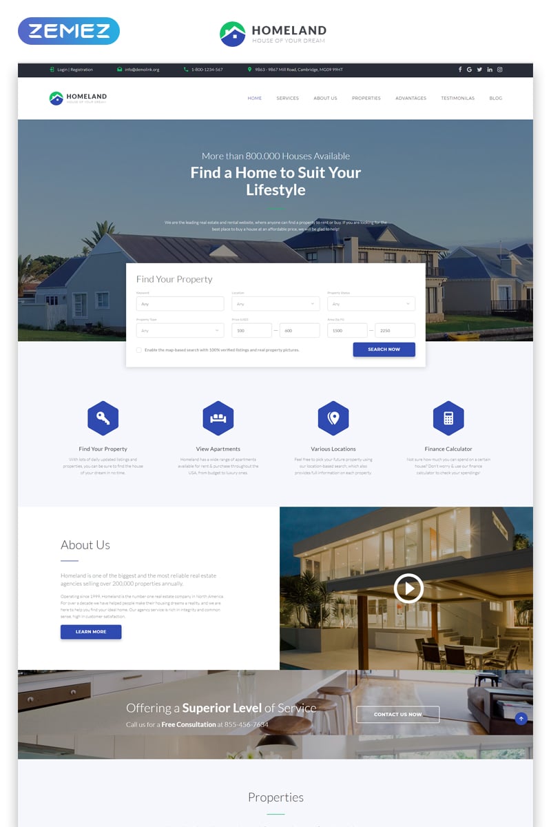 Plantilla Para Página De Aterrizaje "Homeland - Real Estate Agency Classic Bootstrap4 HTML" #79169 - captura de pantalla