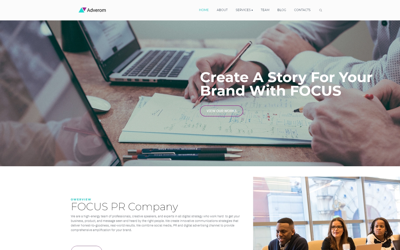 "Adverom - PR Company Multipurpose Modern Elementor" Responsive WordPress thema №79222