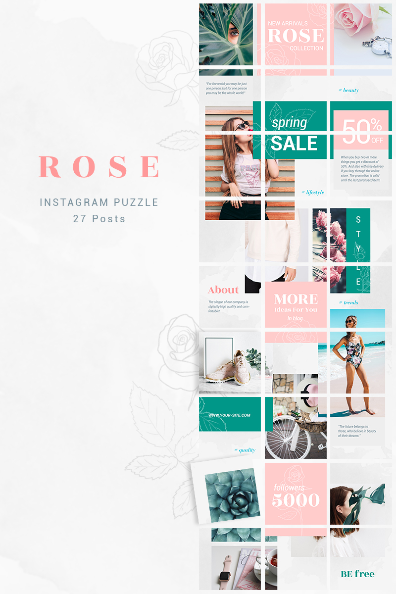 Instagram Puzzle Template - Rose Social Media #79215