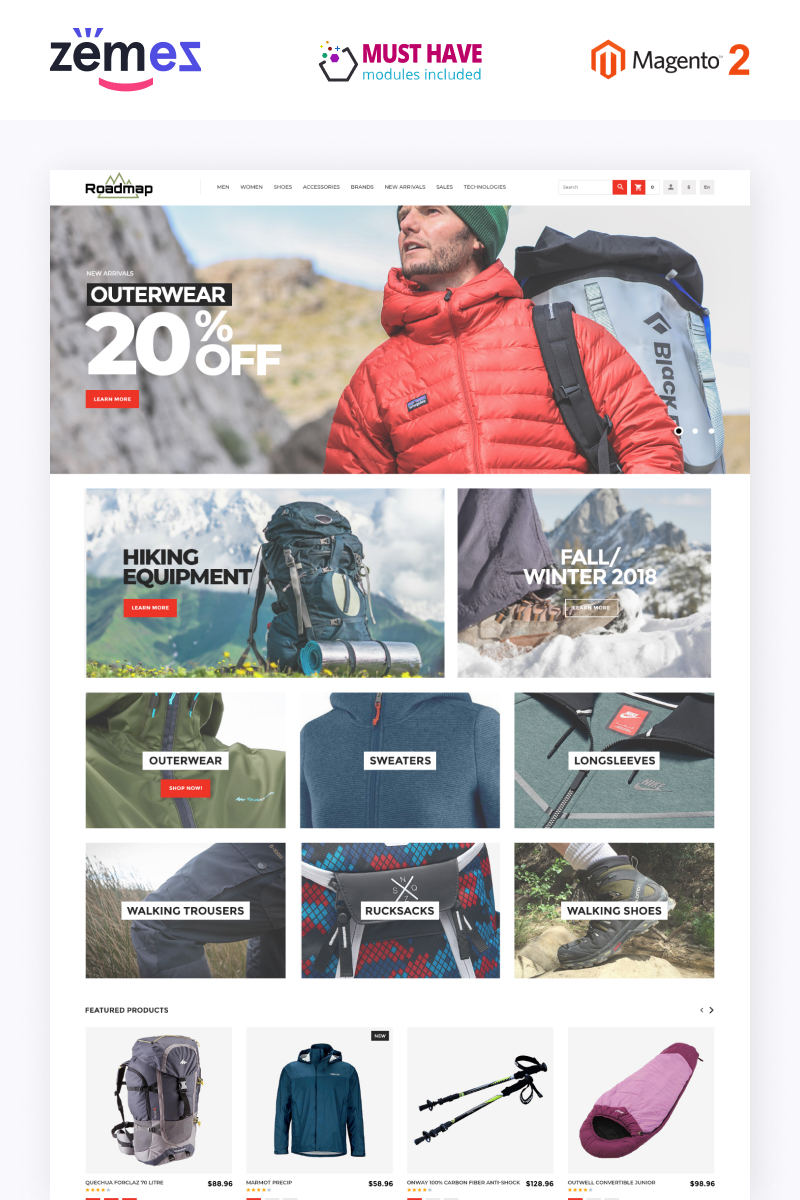 Modello Magento #79253 "Roadmap - Outdoor Sports Gear Store Template"