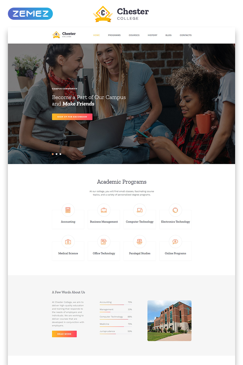 Responsywny szablon Landing Page Chester - University Modern HTML Bootstrap #79219 - zrzut ekranu
