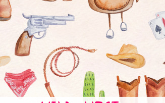 33 Cowboy Watercolor Elements - Wild West - Illustration