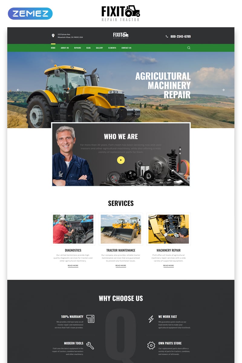 "FIXIT - Tractor Repair Multipage Classic HTML" modèle web adaptatif #79306