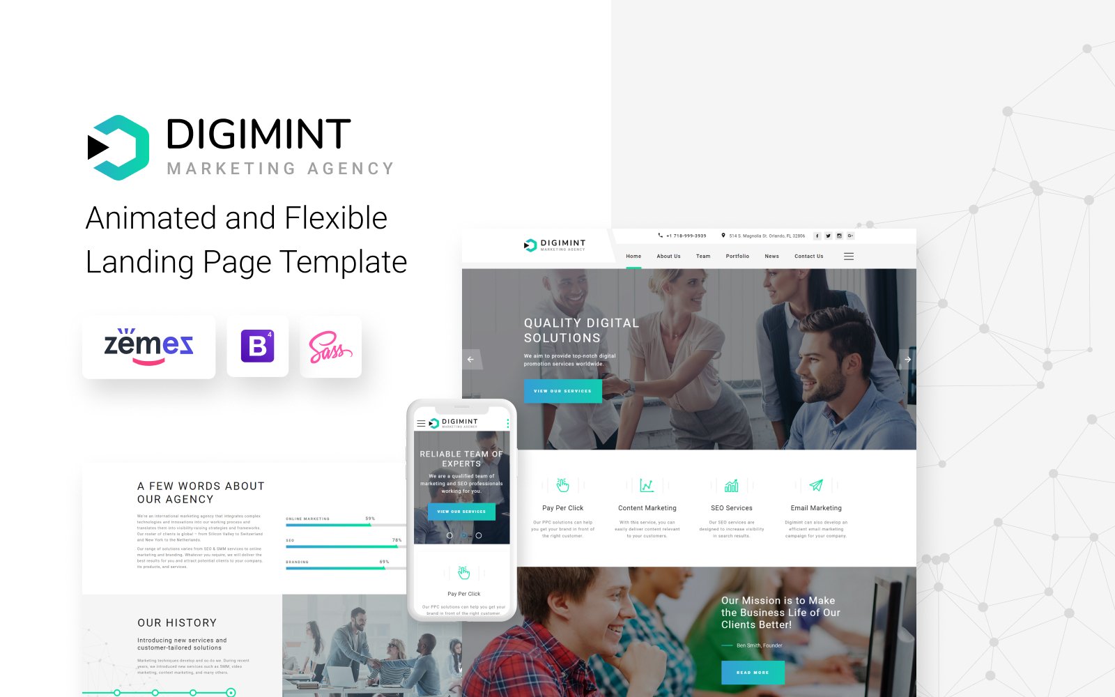 Landing Page Template namens "Digimint - Business Services Clean HTML" #79341