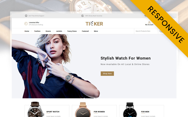 Ticker - Watch Store OpenCart Responsive Template OpenCart Template