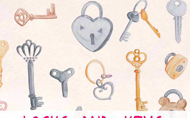 34 Antique Style Locks and Keys - Illustration