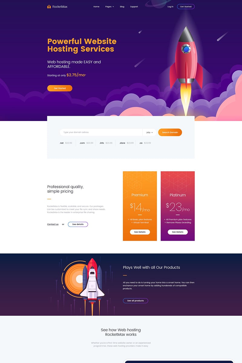 Rocketmax - Responsive Web Hosting Service Website Template
