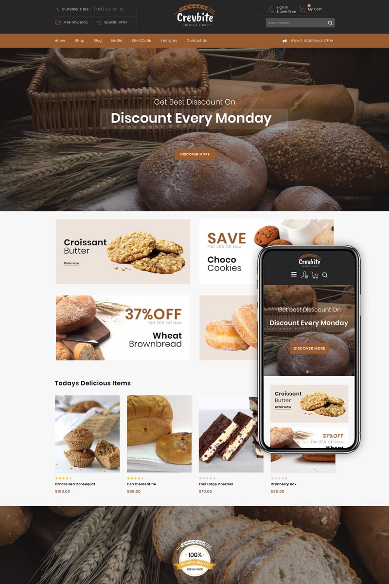 Reszponzív Crevbite - Bakery & Chocolate Store WooCommerce sablon 79584 - képernyőkép