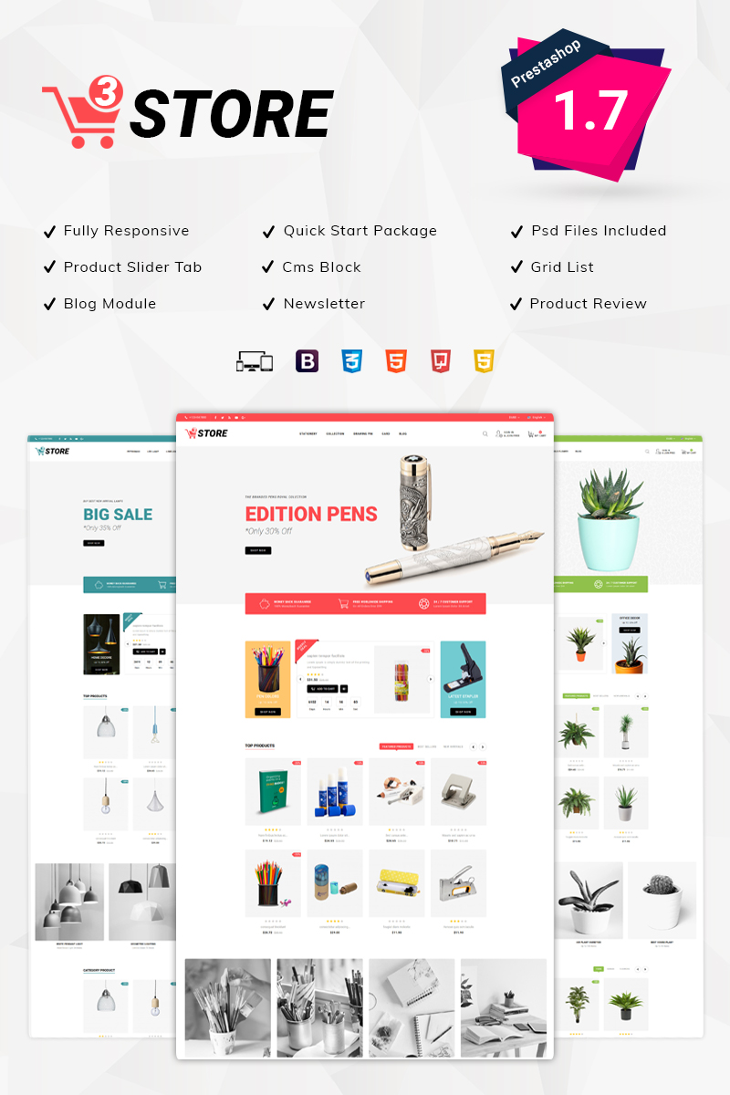 "3Store - Multipurpose" Responsive PrestaShop Thema №79587