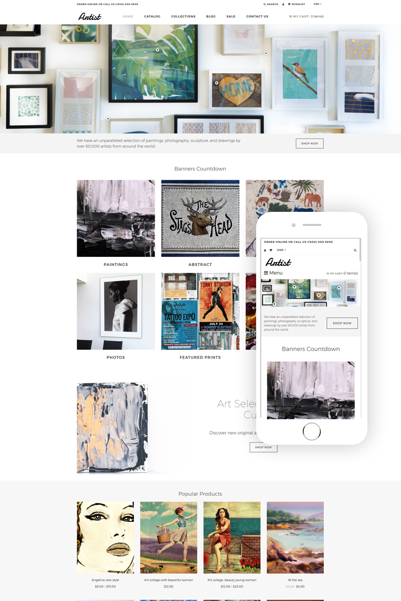 Tema Shopify "Artist - Art Gallery eCommerce Clean" #79524