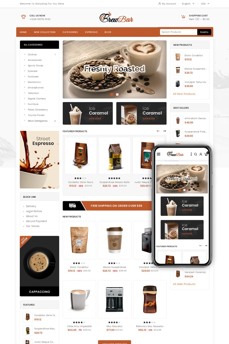 BrewBar - Coffee Shop PrestaShop Theme
