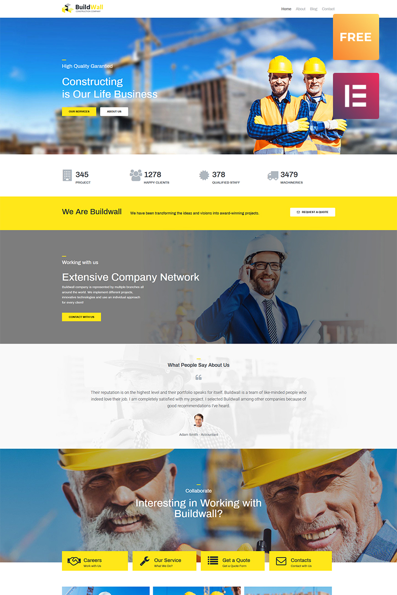 "BuildWall Lite - Construction Company Elementor WordPress Theme" - адаптивний WordPress шаблон №79737