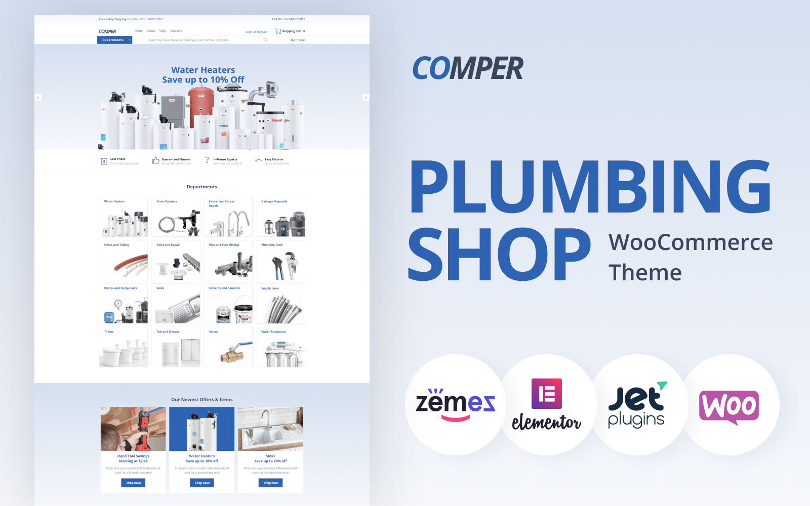 Responzivní WooCommerce motiv "Comper - Plumbing ECommerce Classic Elementor" #79791