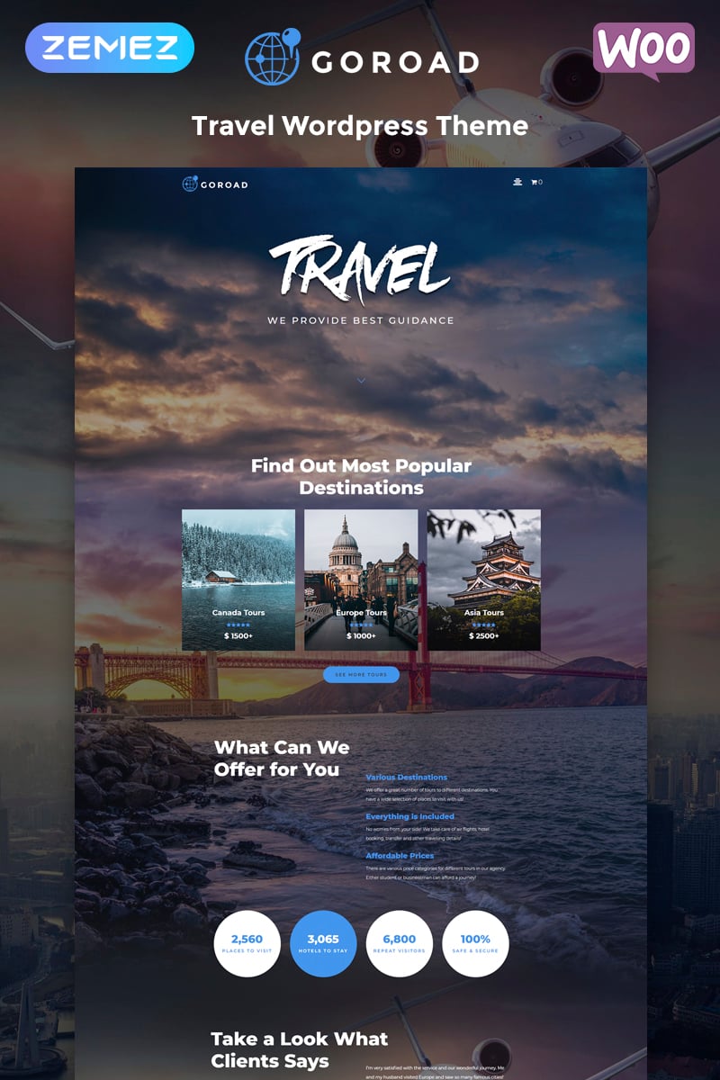 Responzivní WordPress motiv "Goroad - Travel Agency Multipurpose Modern Elementor" #79753