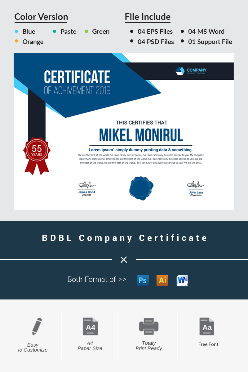 BDBL Company Certificate Template