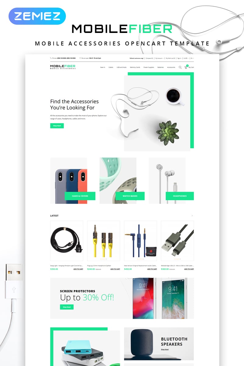 "MobileFiber - Mobile Accessories Store Clean" Responsive OpenCart Template №79854 - screenshot