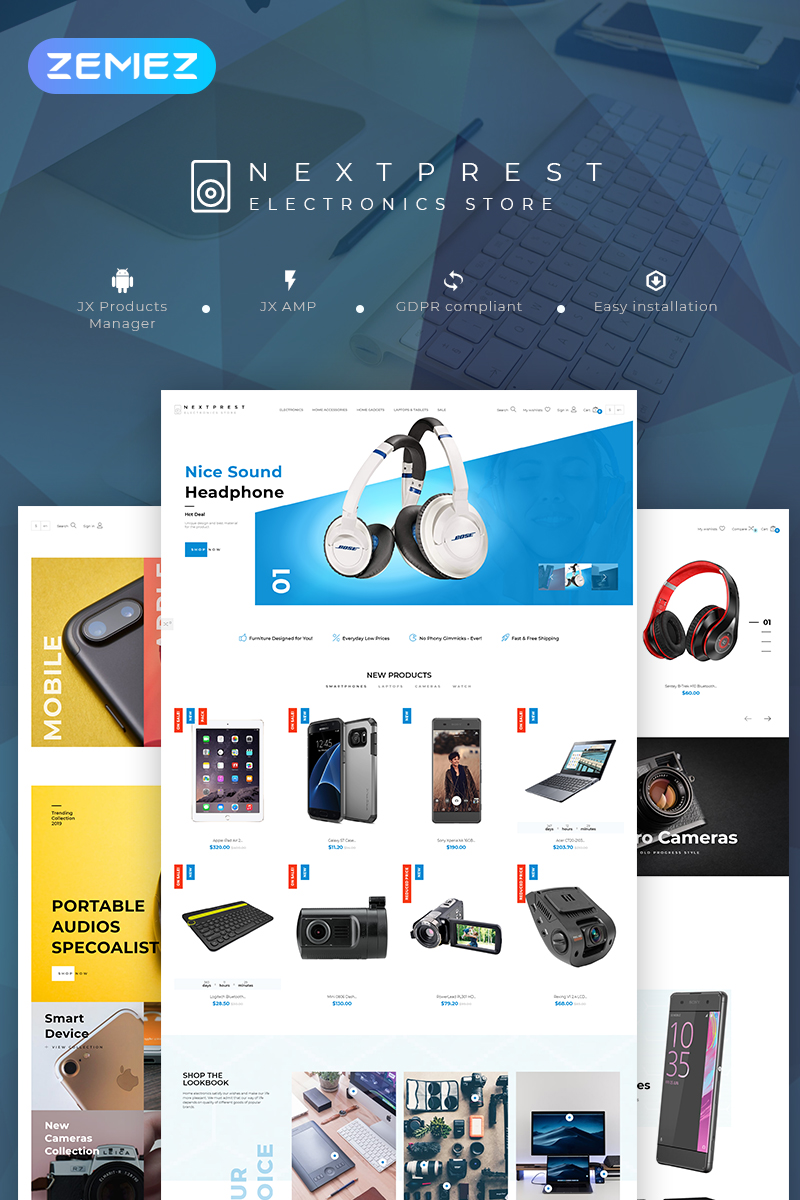 "Nextprest - Electronics Store Clean Bootstrap Ecommerce" - адаптивний PrestaShop шаблон №79866