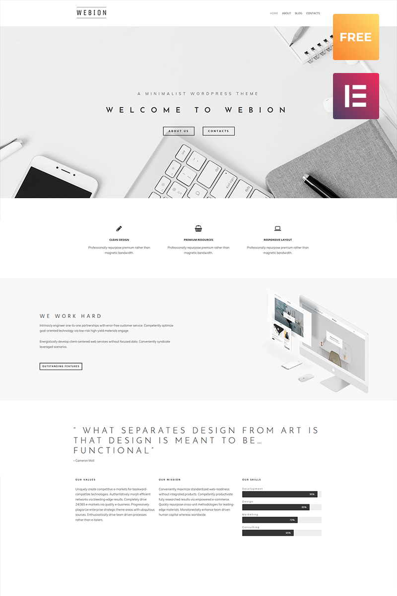 "Webion lite - Minimal Elementor Multipurpose" - адаптивний WordPress шаблон №79865