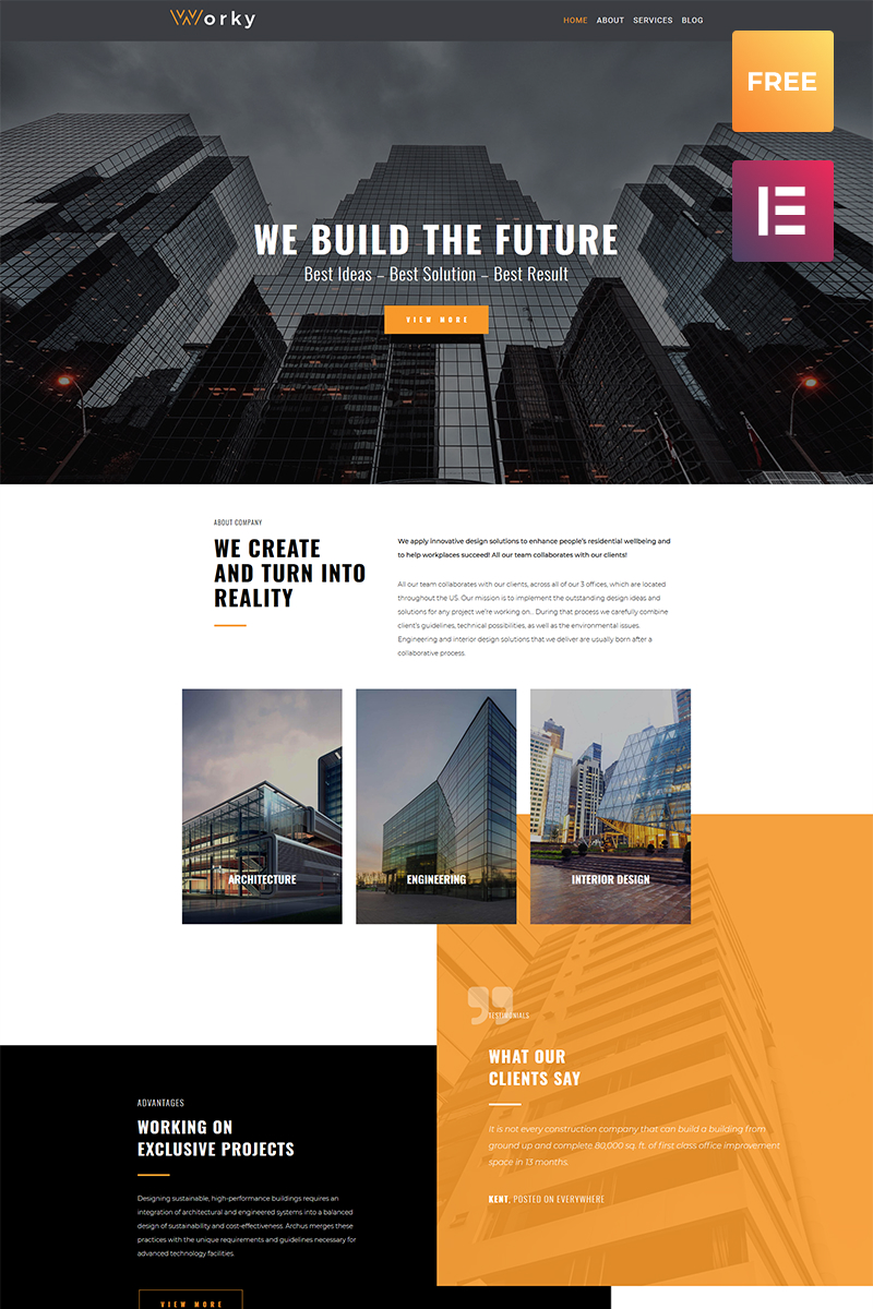 Worky lite - Architectural Modern Elementor Tema WordPress №79814 - screenshot
