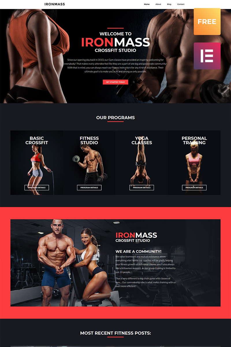 "IronMass lite - Gym Fitness & Bodybuilding" - адаптивний WordPress шаблон №79906