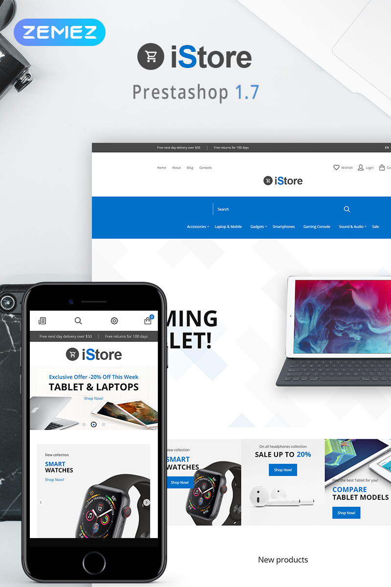 "iStore - Electronics Shop Clean Bootstrap Ecommerce" thème PrestaShop adaptatif #79904