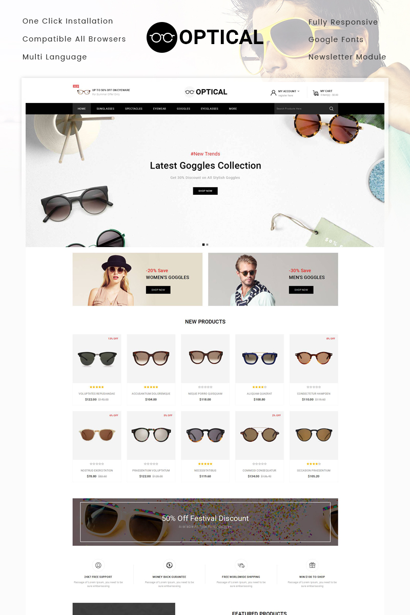 Responzivní OpenCart šablona "Optical - Eye Glasses Store" #79900 - screenshot