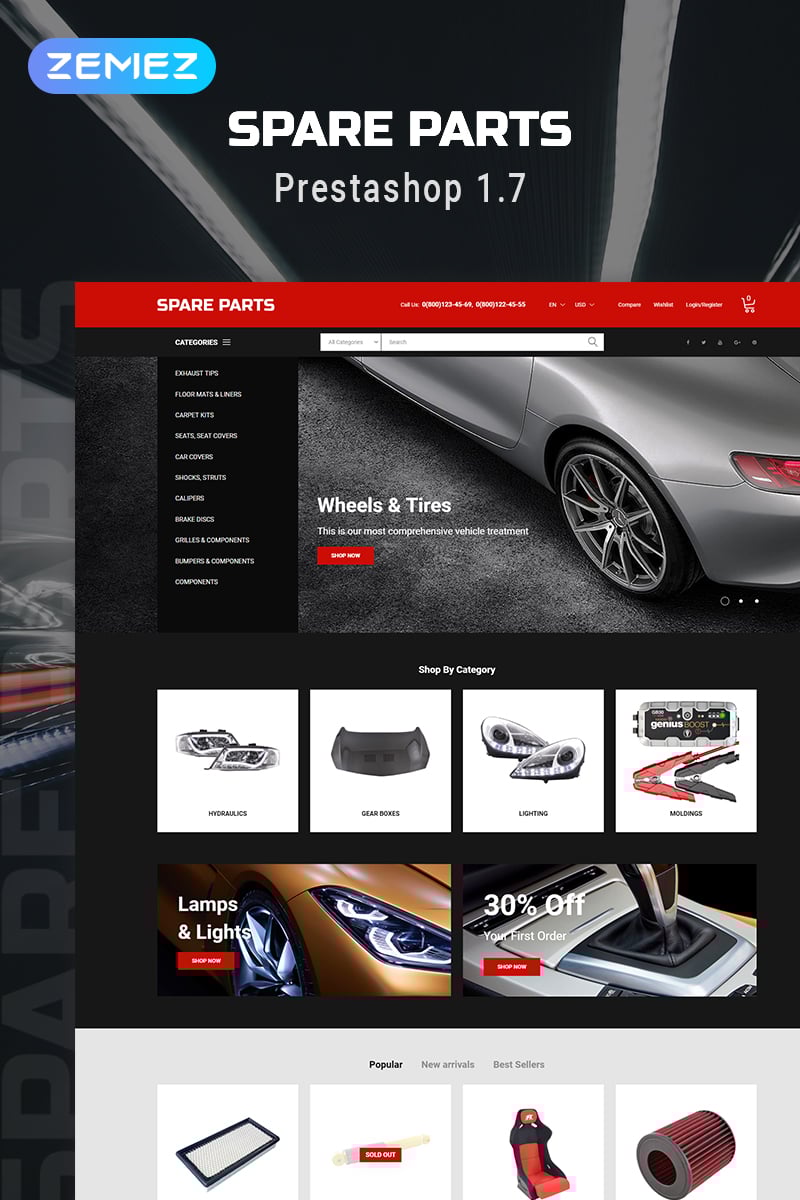 "Spare Parts - Automobile Replacement Parts Clean Bootstrap Ecommerce" thème PrestaShop adaptatif #79913