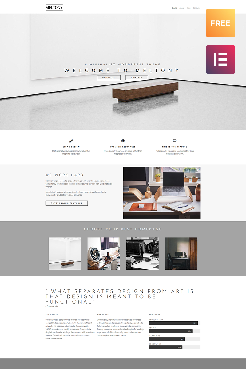 "Meltony lite - Minimal Multipurpose Elementor" - адаптивний WordPress шаблон №80058