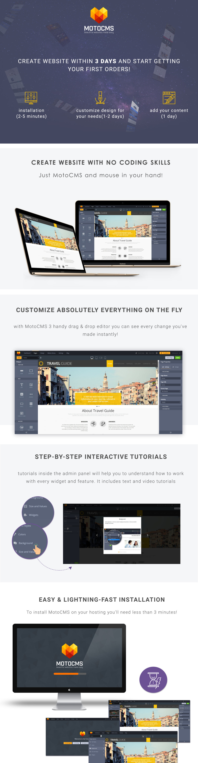 Travel Guide Moto CMS 3 Template - Features Image 1