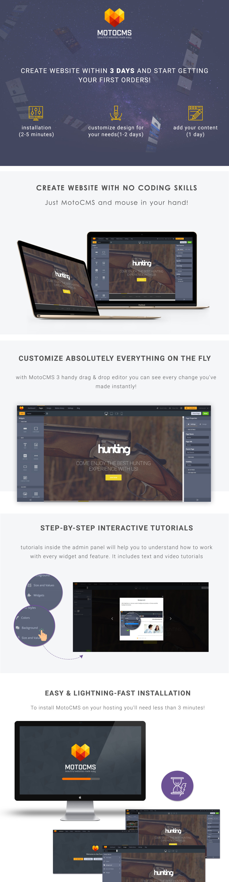 Hunting Moto CMS 3 Template - Features Image 1