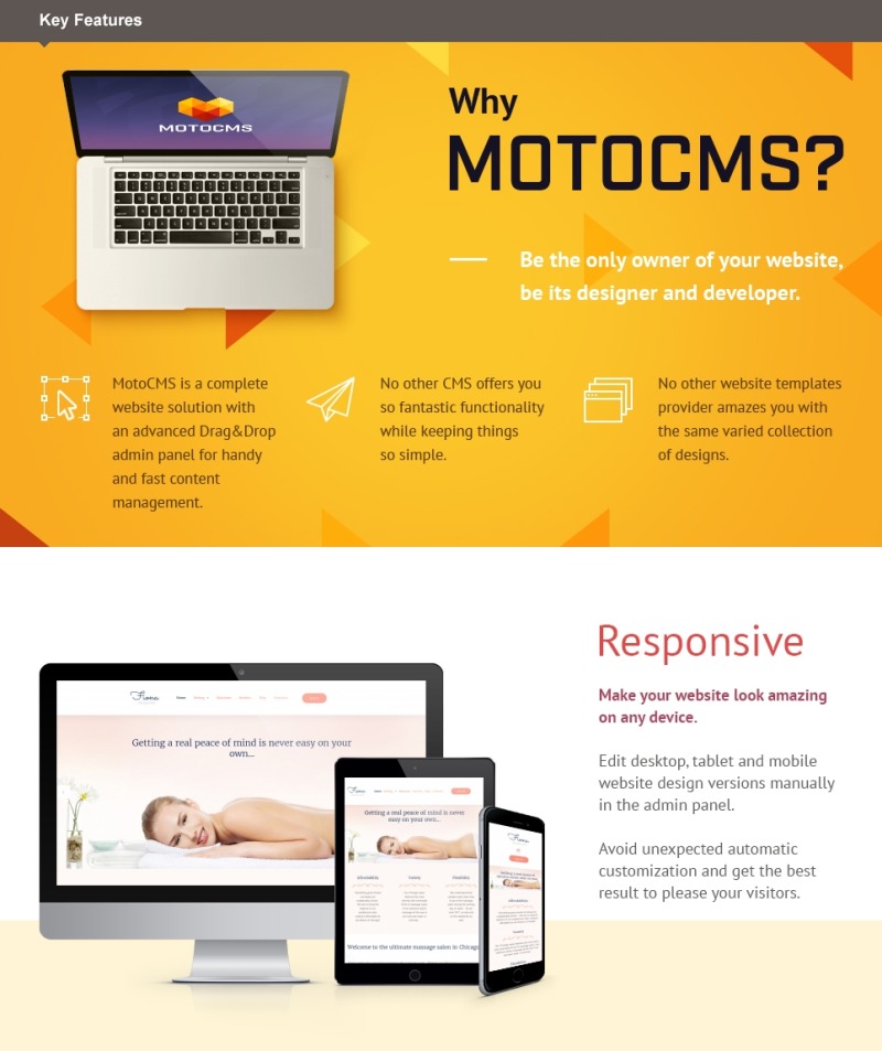Massage Salon Moto CMS 3 Template - Features Image 1