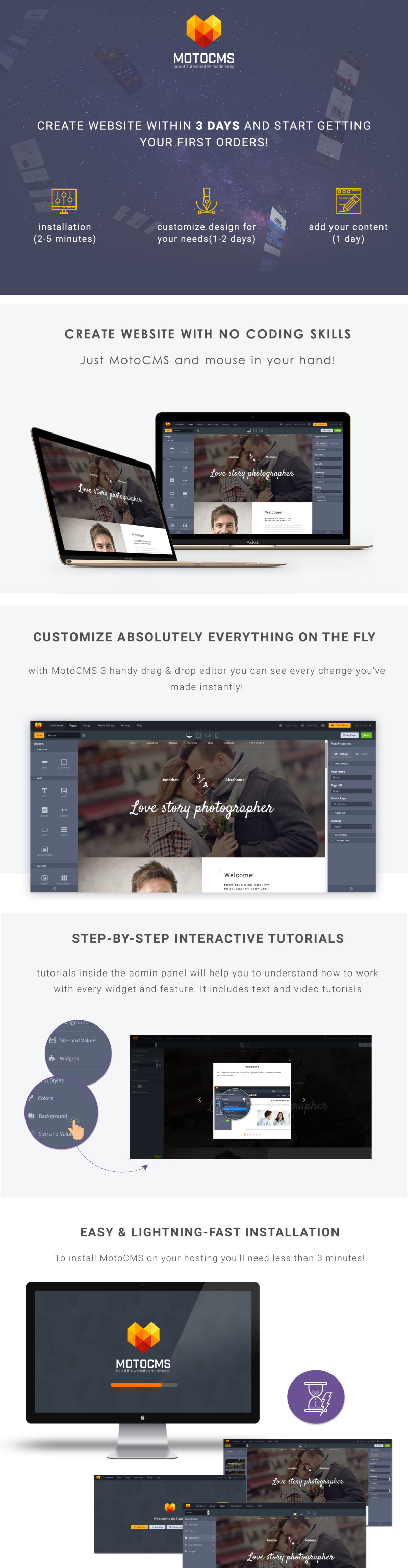 Love Story Photographer Moto CMS 3 Template - Features Image 1