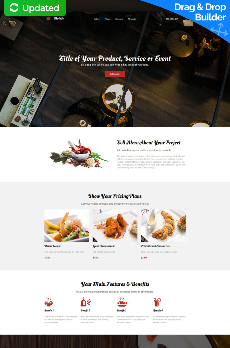 Cafe Landing Page Template Nyítóoldal sablon 59249 - Képpel 1