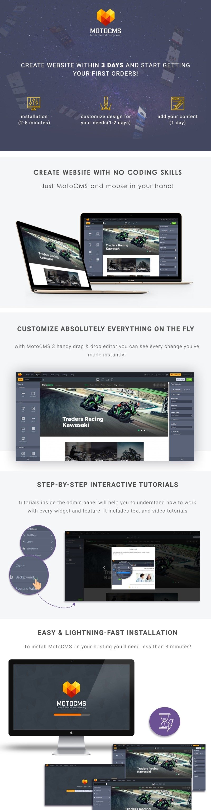 Motor Sports Responsive Moto CMS 3 Template - Features Image 1