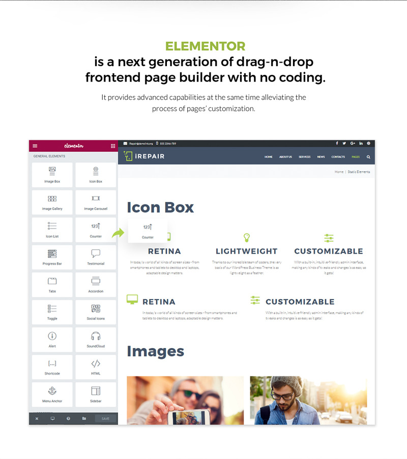 iRepair - Electronics Repair WordPress theme Responsive WordPress thema №64920 - Eigenschappen Afbeelding 2